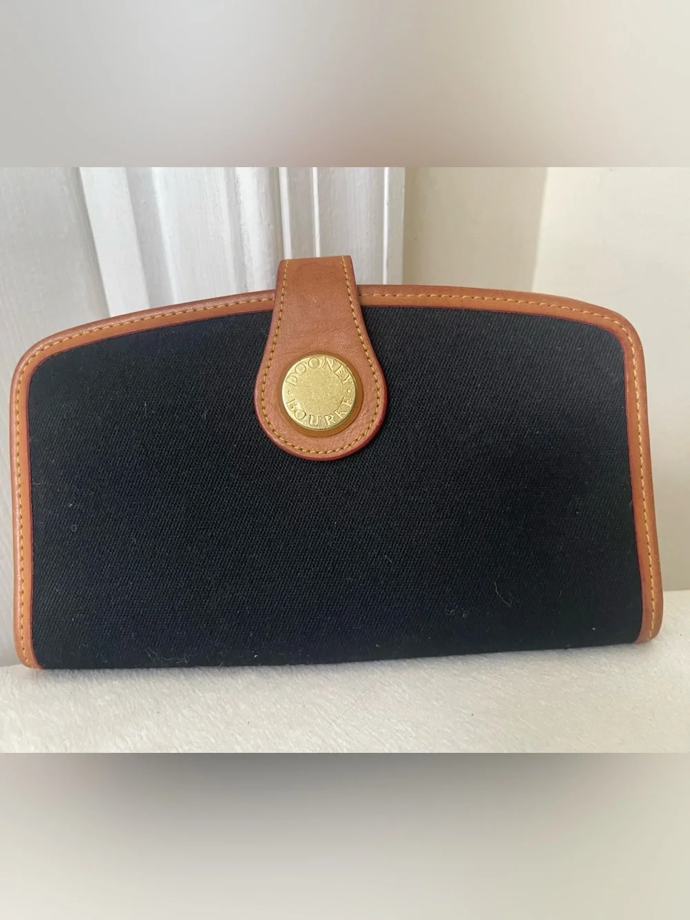 Dooney & Bourke Vintage Black Canvas and Brown Leather Wallet